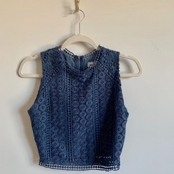 Dusty Blue Lace Crop Top - Picture 4 of 5